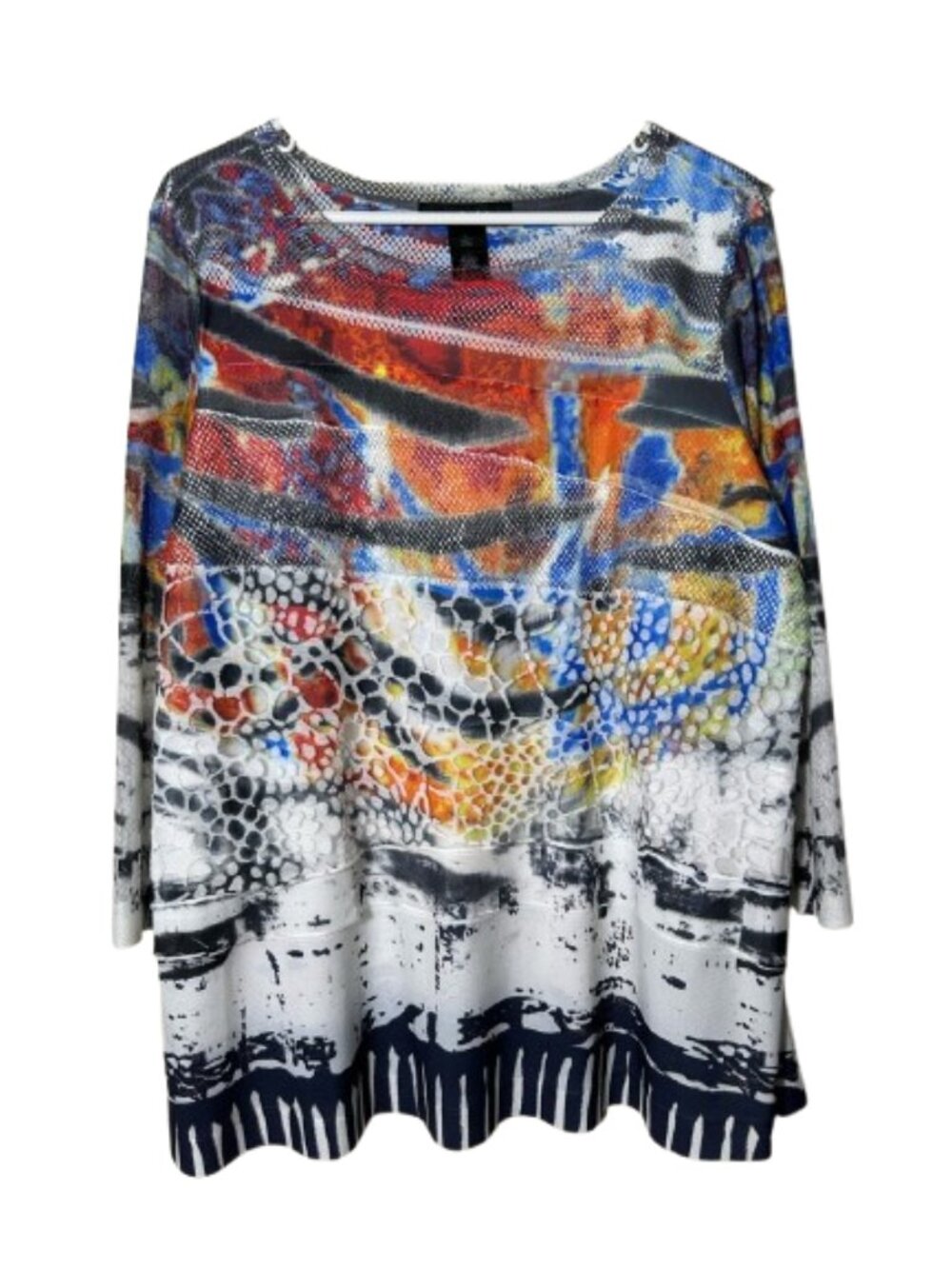 Ali Miles graffiti layered art to wear tunic top womens L avant garde